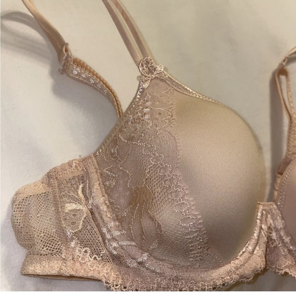 Simone Perele Bra 32B Promesse 3D Spacer Plunge 12H316 Petal Peach Nude Lace New - Picture 3 of 14